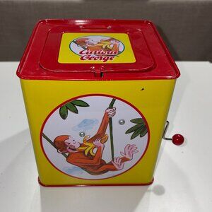 VINTAGE 1995 Curious George Jack In The Box Musical Tin - Schylling TESTED WORKS